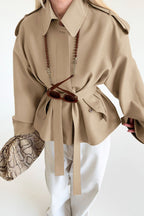 Lapel Faux Suede Drape Jacket