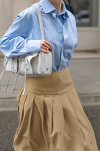 Vintage Solid Color Pleated Midi Skirt