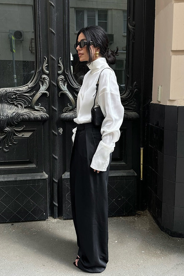 Minimalist Satin Turtleneck Blouse