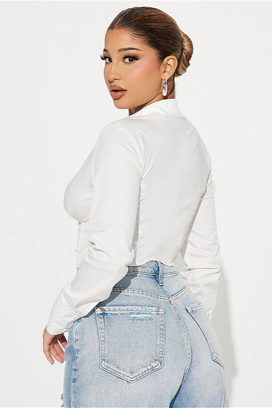 Deep V Neck Strap Crop Blouse