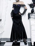 Vintage Elegant Trumpet Women Mall Goth Florals Patchwork High Waist Aesthetic Fairycore Skirt