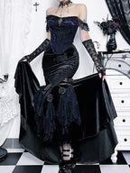 Vintage Elegant Trumpet Women Mall Goth Florals Patchwork High Waist Aesthetic Fairycore Skirt