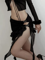 Fairycore Grunge Goth Mini Women Cottagecore Y2k E-girl Butterfly Hollow Out High Waist Irregular Skirt
