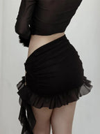 Fairycore Grunge Goth Mini Women Cottagecore Y2k E-girl Butterfly Hollow Out High Waist Irregular Skirt