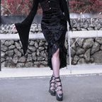 Goth Dark Vintage Mall Gothic Ruffles Mermaid Grunge Aesthetic Lace Hem Midi Women Elegant Skirt