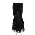 Goth Dark Vintage Mall Gothic Ruffles Mermaid Grunge Aesthetic Lace Hem Midi Women Elegant Skirt