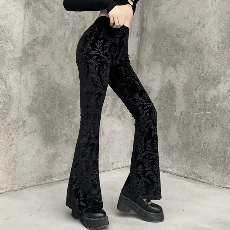 Retro Print Black Halloween Pants