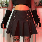 Gothic Diablo Harajuku Personality Spice Rivet Metal Buckle Streamer Low Waist A Version Short Pleated Skirt