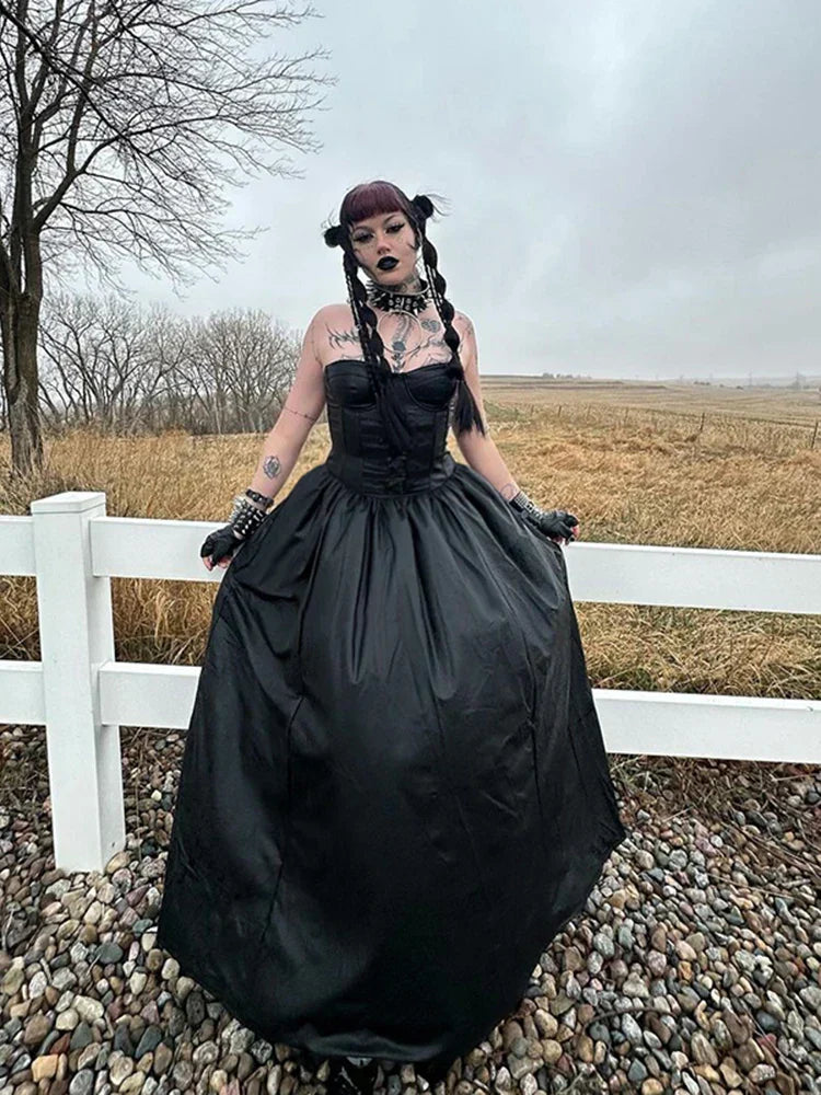 Tube Top Leather Buckle Vintage Backless Strapless Harajuku E-Girls 90s Streetwear Sexy Club Dress