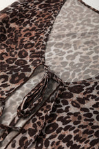 Leopard Print Tie Front Chiffon Long Sleeve Blouse