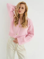 Custom Solid Color V-Neck Loose Knit Cardigan