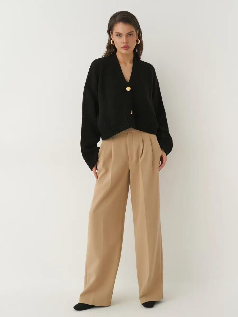 Custom Solid Color V-Neck Loose Knit Cardigan