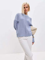 Casual Hollow Knit Crewneck Sweater