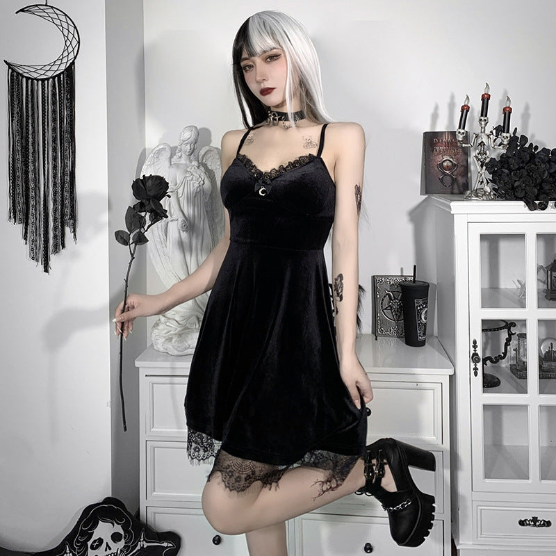 Lace Splice Backless Strap Mini Dress