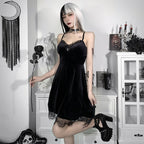 Lace Splice Backless Strap Mini Dress