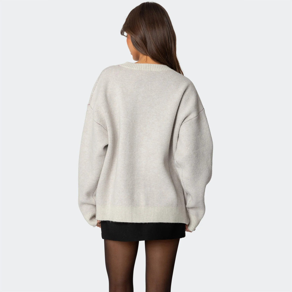 Cherry Pattern Colorblock Knit Sweater