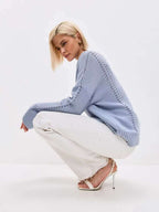 Casual Hollow Knit Crewneck Sweater