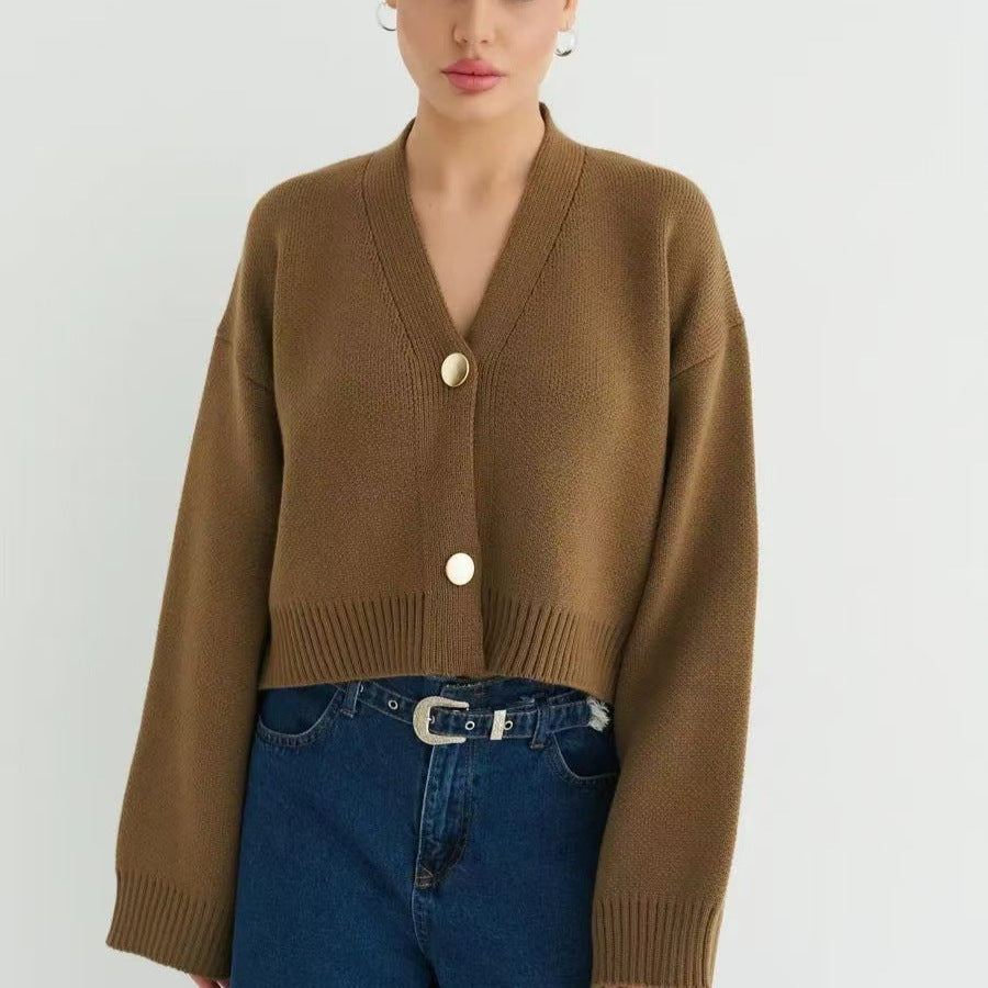 Custom Solid Color V-Neck Loose Knit Cardigan