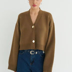 Custom Solid Color V-Neck Loose Knit Cardigan