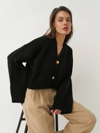 Custom Solid Color V-Neck Loose Knit Cardigan