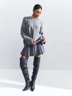 Casual Hollow Knit Crewneck Sweater