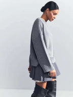 Casual Hollow Knit Crewneck Sweater