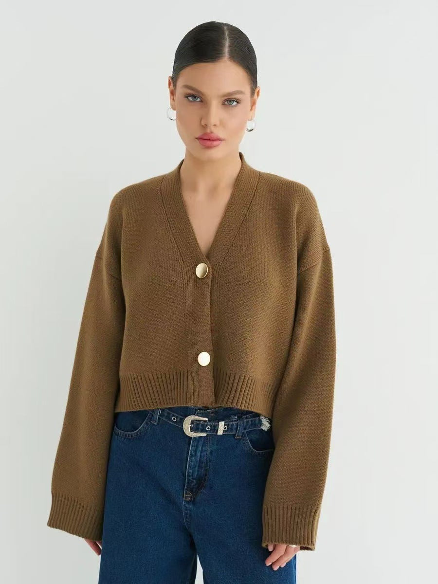 Custom Solid Color V-Neck Loose Knit Cardigan