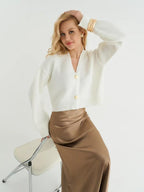 Custom Solid Color V-Neck Loose Knit Cardigan