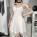 Lace Splice Backless Strap Mini Dress