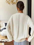 Casual Hollow Knit Crewneck Sweater