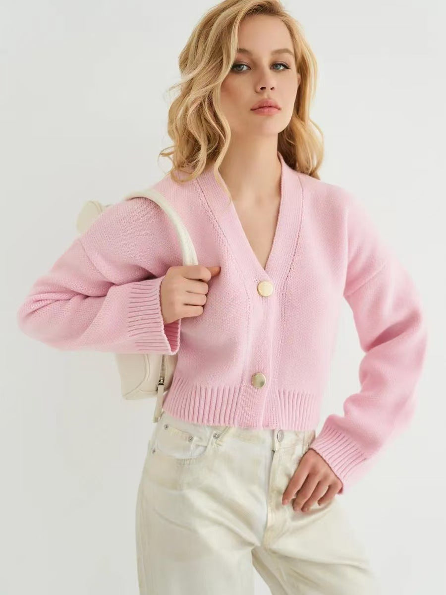 Custom Solid Color V-Neck Loose Knit Cardigan