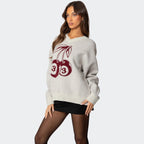 Cherry Pattern Colorblock Knit Sweater