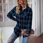 Casual Boyfriend Fit Plaid Collared Blouse