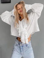 Drop Shoulder Ruffled Cotton Blouse