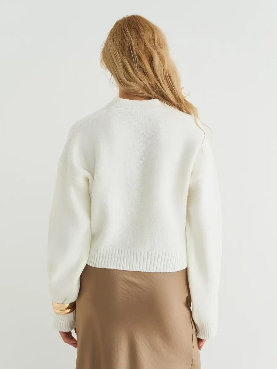 Custom Solid Color V-Neck Loose Knit Cardigan