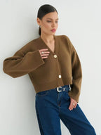 Custom Solid Color V-Neck Loose Knit Cardigan