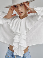 Drop Shoulder Ruffled Cotton Blouse