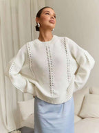 Casual Hollow Knit Crewneck Sweater