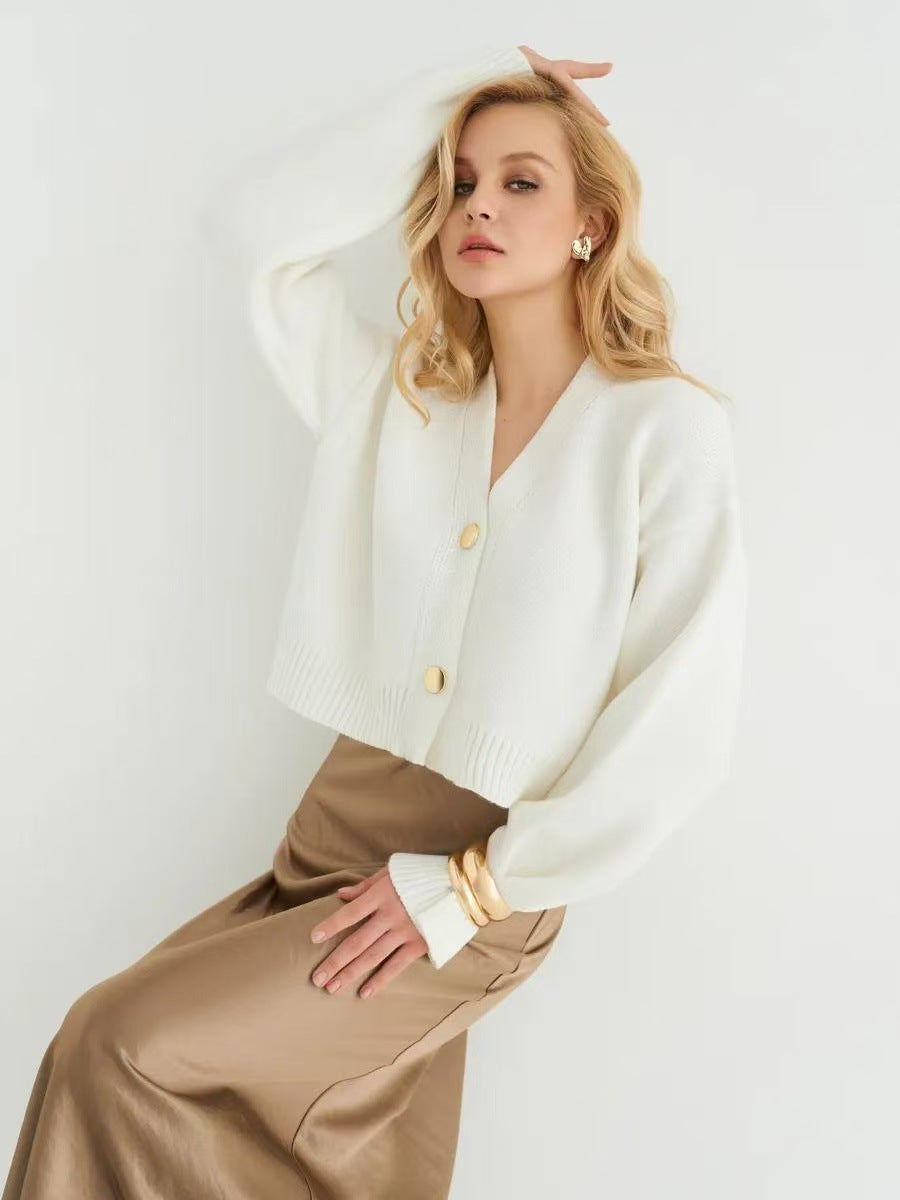 Custom Solid Color V-Neck Loose Knit Cardigan