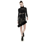 Steam Flounce Kilt Texture Coarse-grain PU Leather Symmetrical Rock Vintage Knee Length Party Skirt