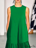 A-Line Long Sleeves Pleated Solid Classic Color Lapel Collar Midi Dresses