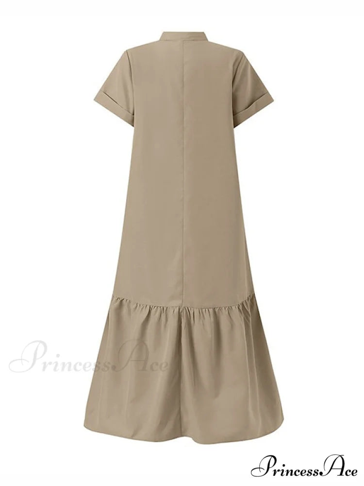 A-Line Loose Solid Color Modern Split-Joint Round-Neck Maxi Dresses