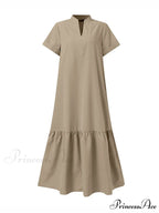 A-Line Loose Solid Color Modern Split-Joint Round-Neck Maxi Dresses