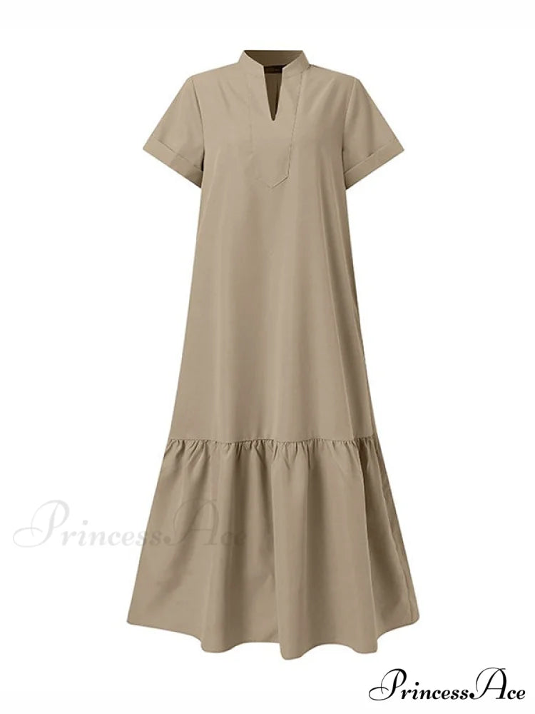 A-Line Loose Solid Color Modern Split-Joint Round-Neck Maxi Dresses