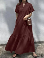 A-Line Loose Solid Color Modern Split-Joint Round-Neck Maxi Dresses