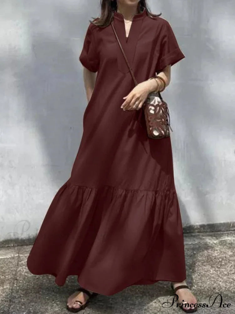 A-Line Loose Solid Color Modern Split-Joint Round-Neck Maxi Dresses