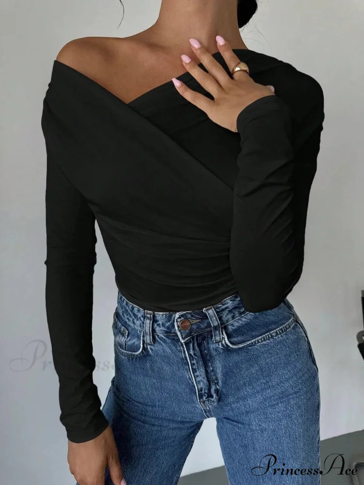 A-line Shoulder Long Sleeve Slim Knitted Top Women