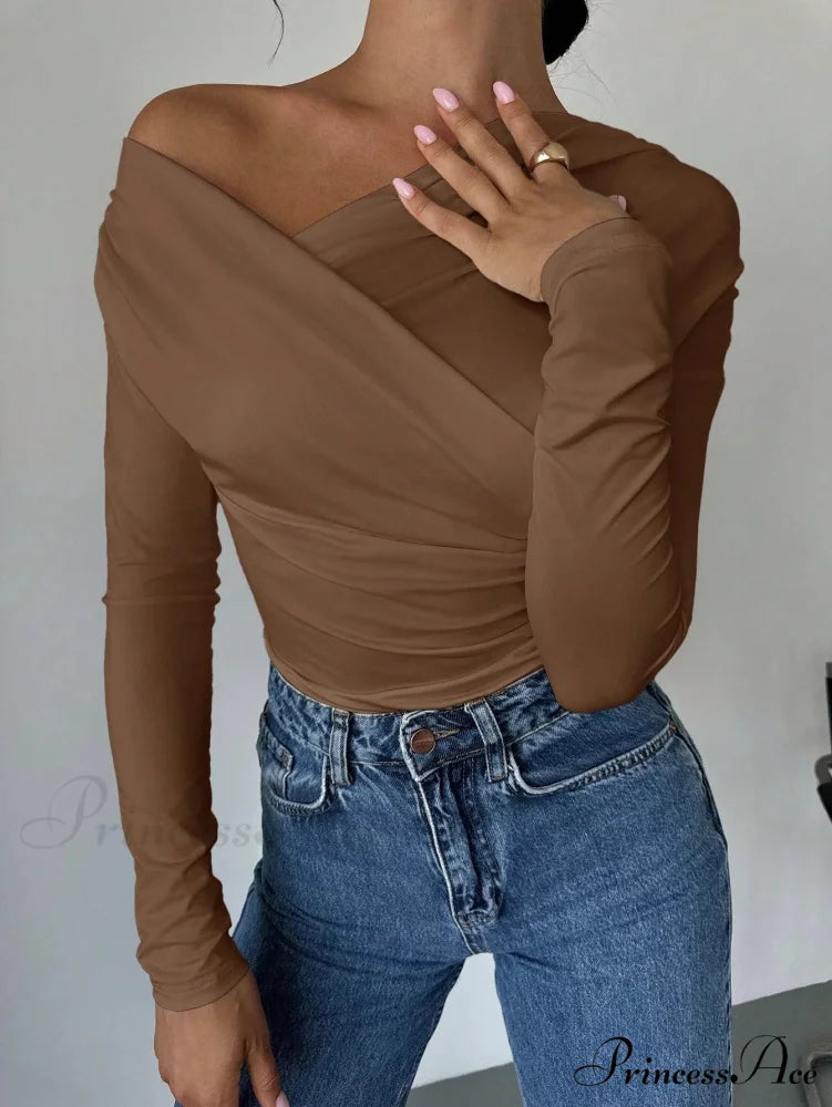 A-line Shoulder Long Sleeve Slim Knitted Top Women