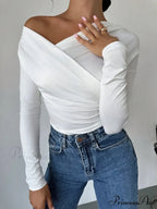 A-line Shoulder Long Sleeve Slim Knitted Top Women
