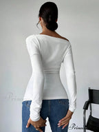 A-line Shoulder Long Sleeve Slim Knitted Top Women